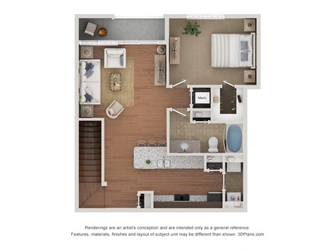 Floor plan for 1 bed, 1 bath, 871 sqft